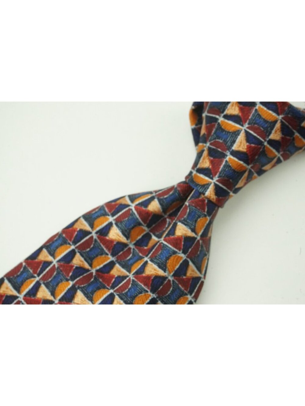 Mariano Rubinacci Merlot Red Tangerine Gold Geometric Silk Tie BRAND NEW
